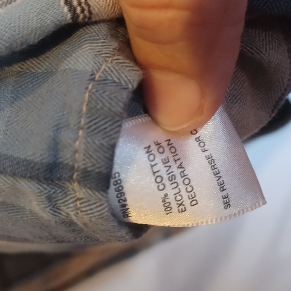 Pendleton ruffle shirt blue/tan plaid button down, cotton, fitted - Picture 6 of 7